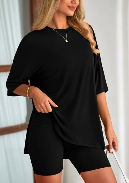 👕 Women's Two Piece Lounge Set Summer Casual Oversized Shirts