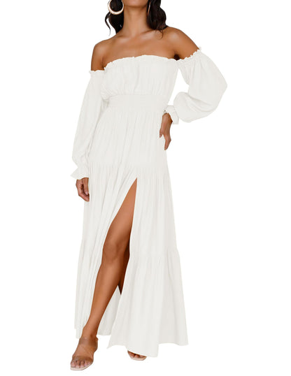 Boho Off Shoulder Split Maxi Dress