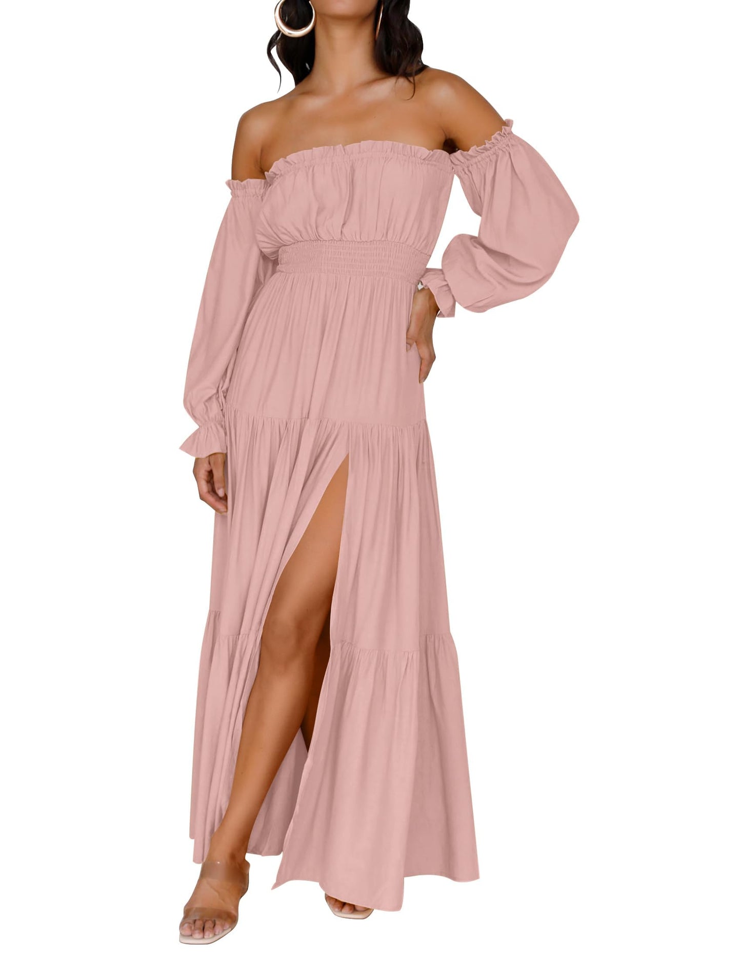 Boho Off Shoulder Split Maxi Dress