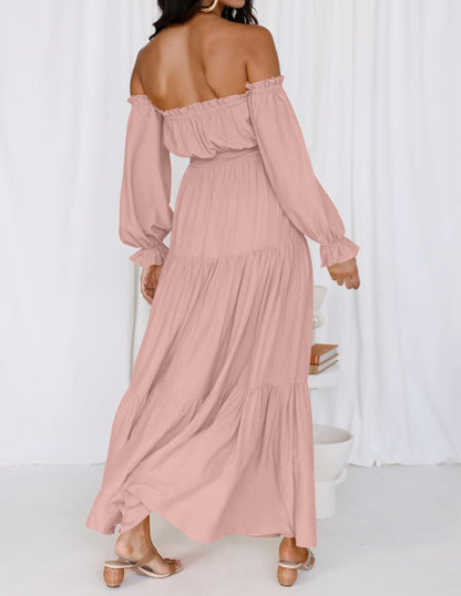 Boho Off Shoulder Split Maxi Dress