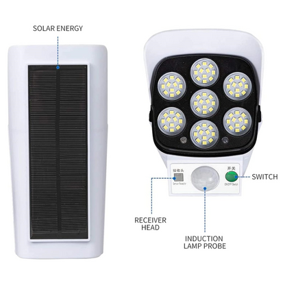 Solar Motion Sensor Security Light – 2000 Lumens, 77 LEDs, IP66, Fake Camera Decoy