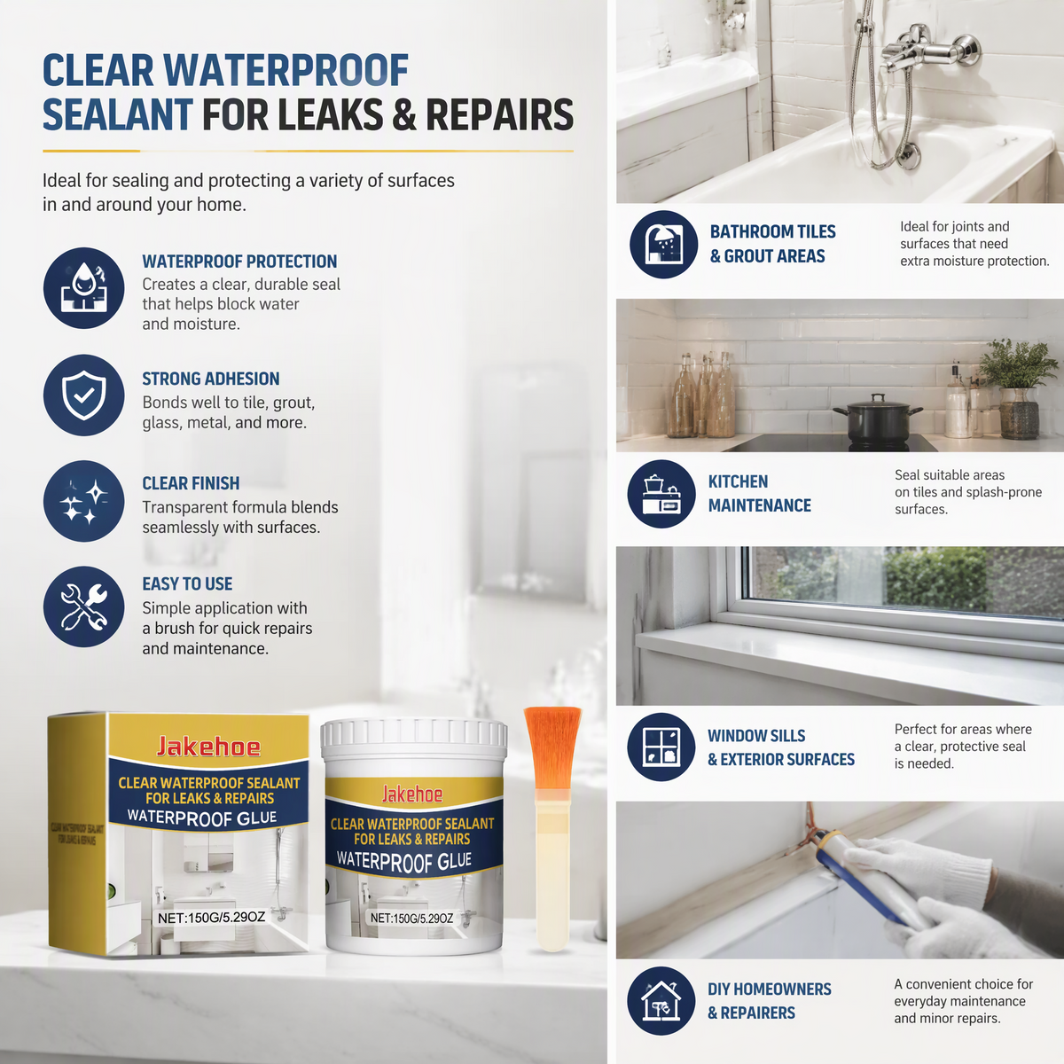 Transparent Waterproof Adhesive for Tile, Bathroom & Roof Repair