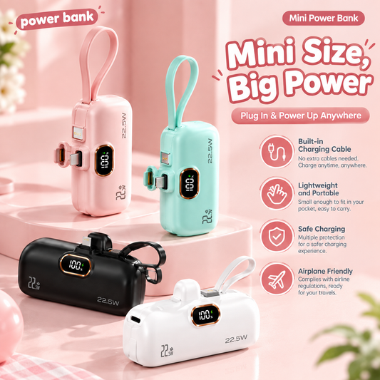 Capsule Portable Power Bank|Mini Compact Pocket-Sized High Capacity Mobile Power Charger