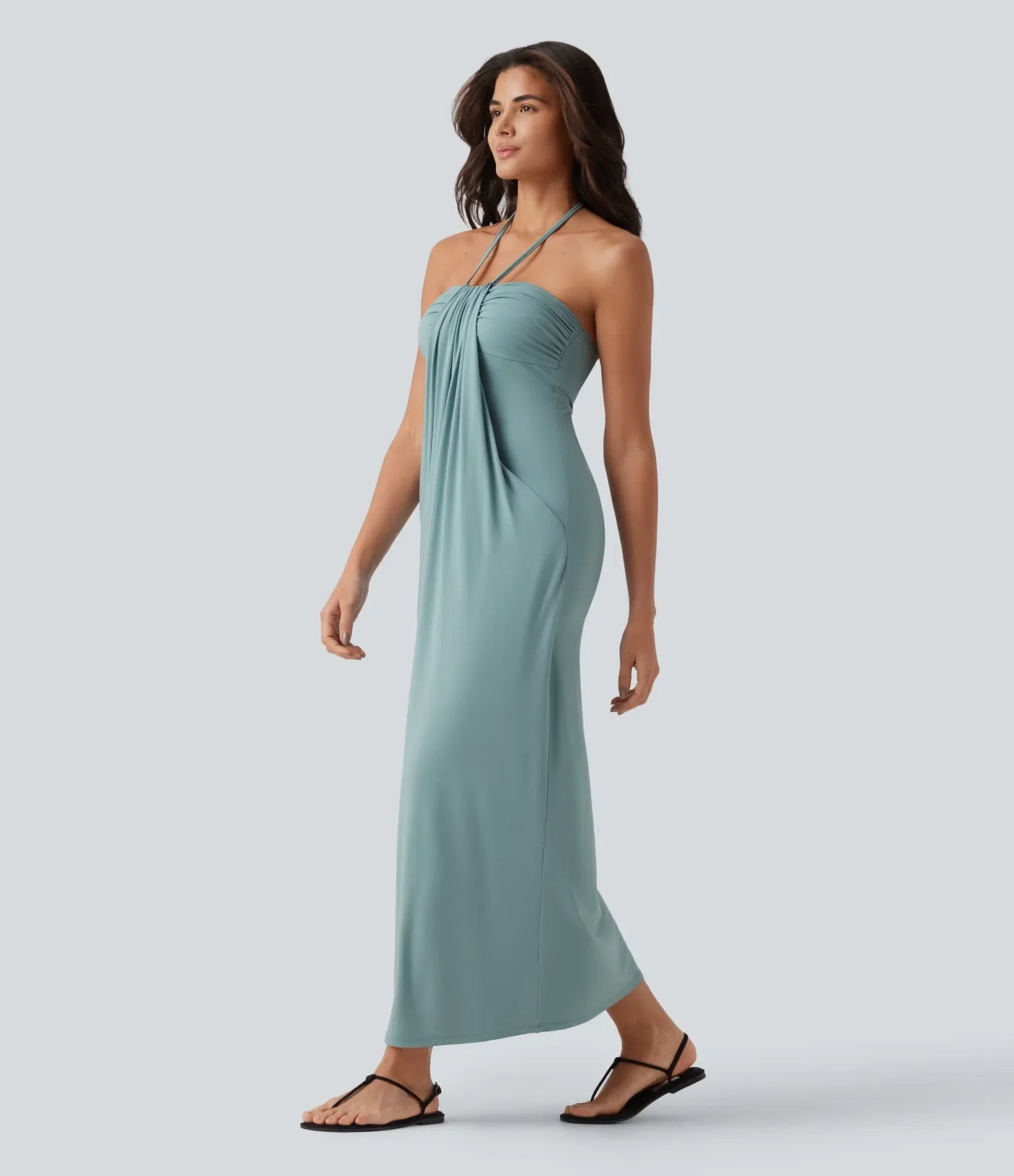 Halter Tie Back Maxi Dress with Pockets