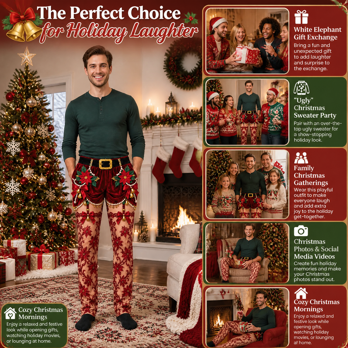 Funny Christmas Pajama Pants – Fake Underwear Optical Illusion