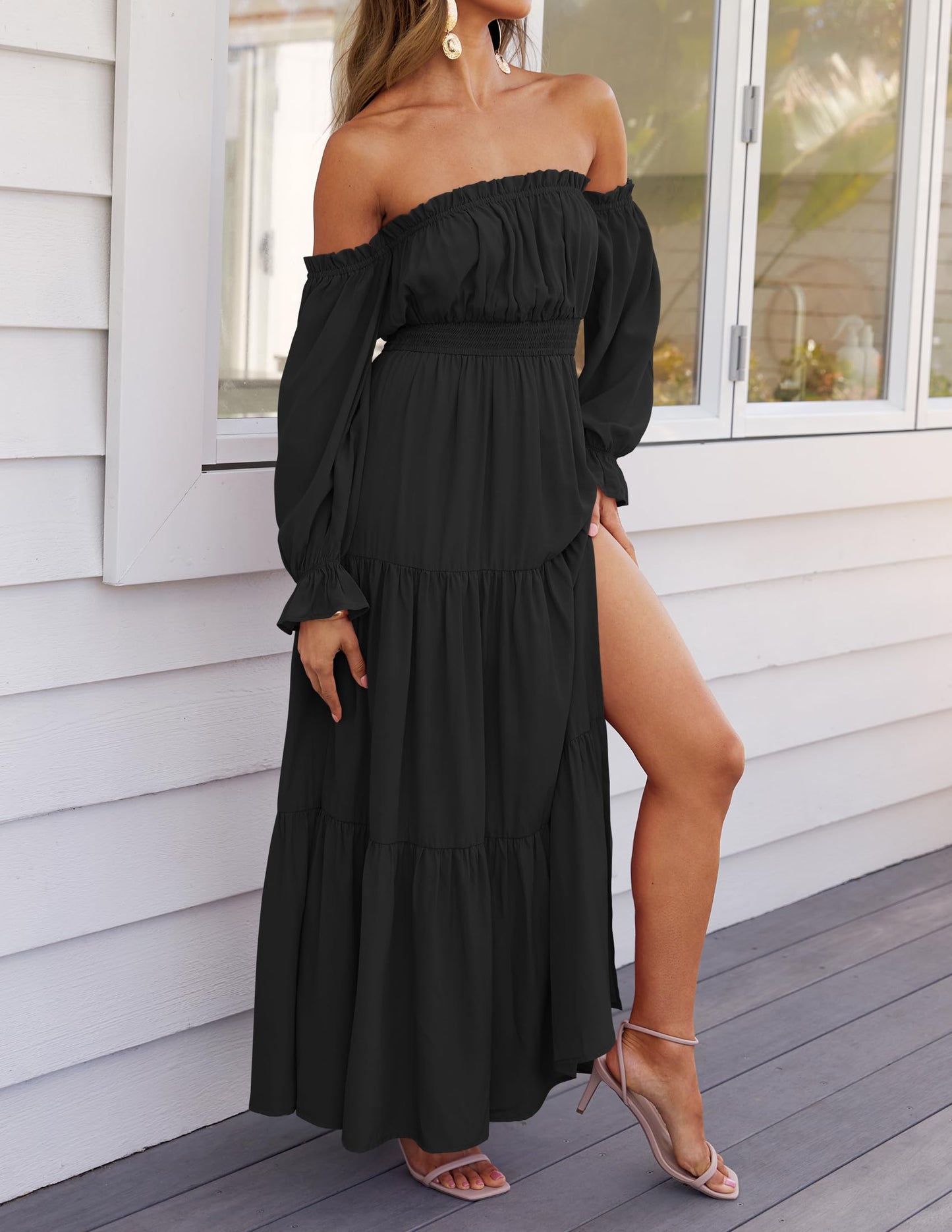 Boho Off Shoulder Split Maxi Dress