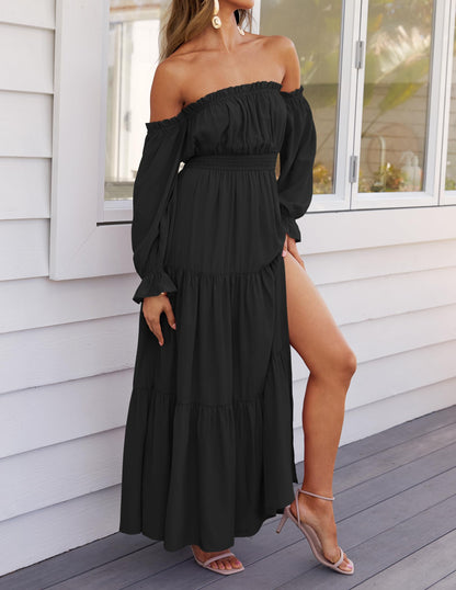 Boho Off Shoulder Split Maxi Dress