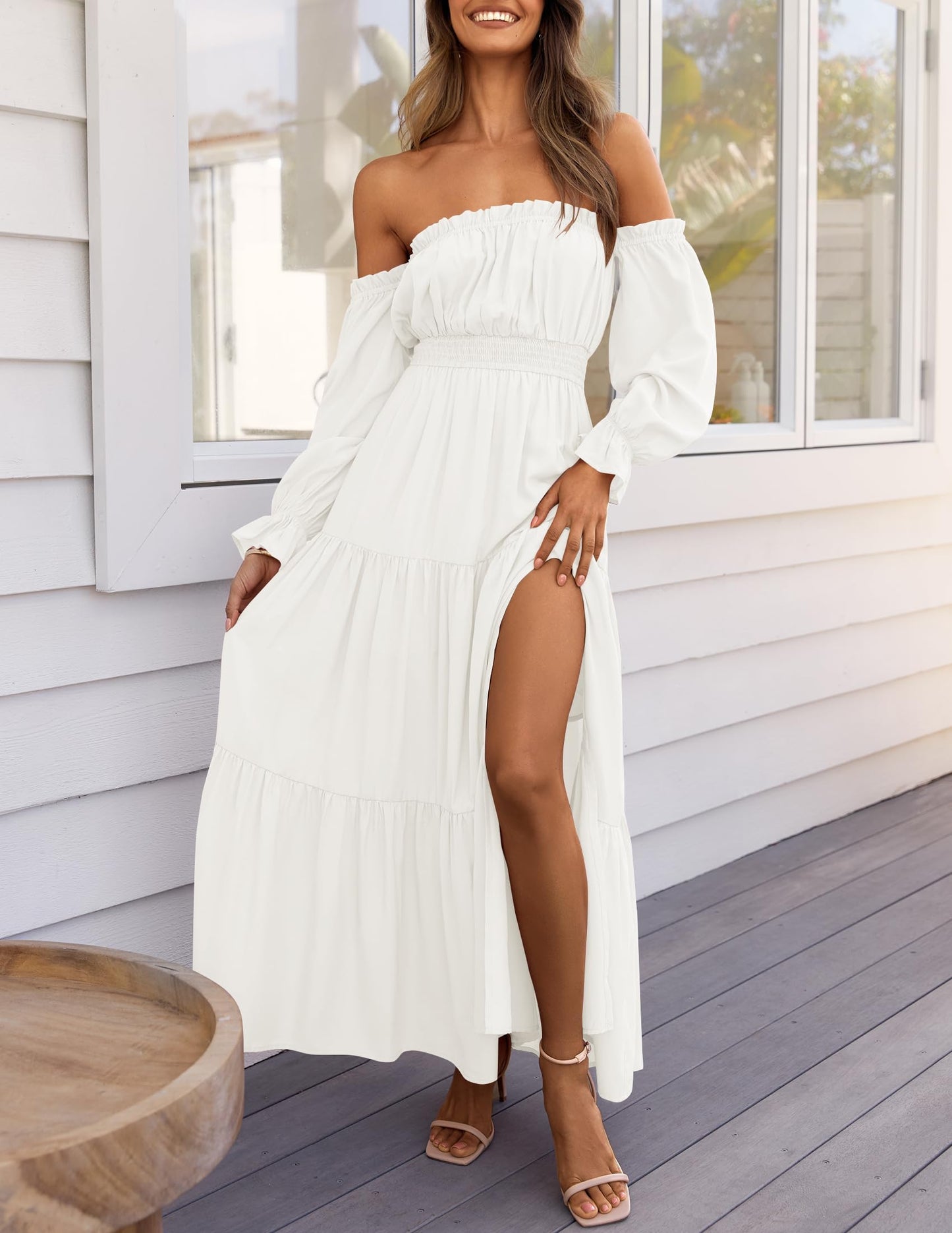 Boho Off Shoulder Split Maxi Dress
