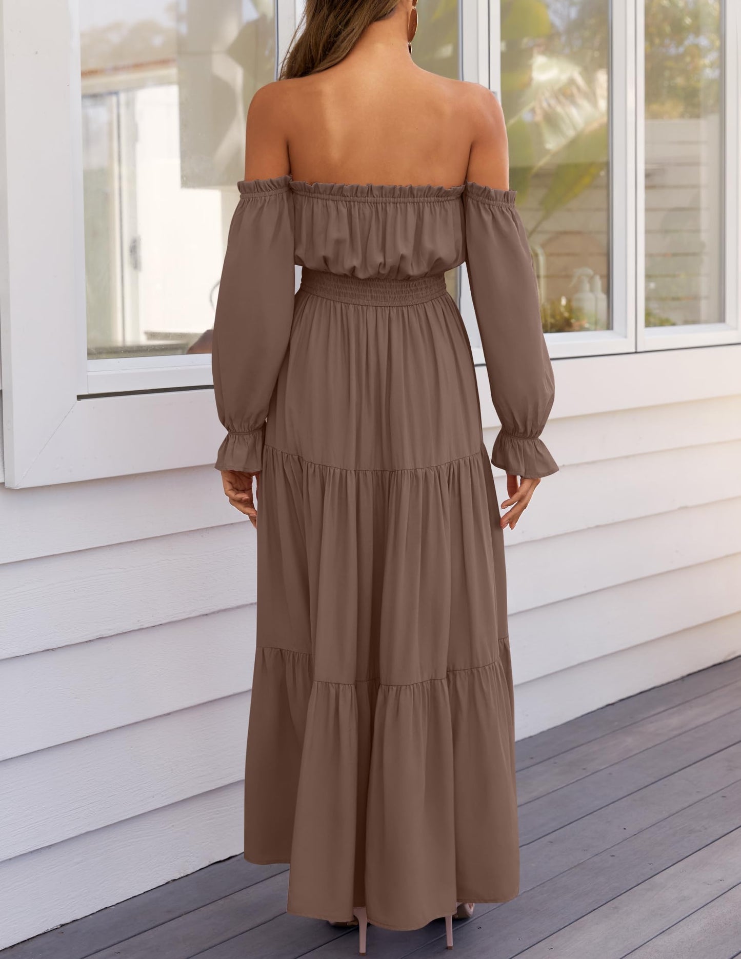 Boho Off Shoulder Split Maxi Dress
