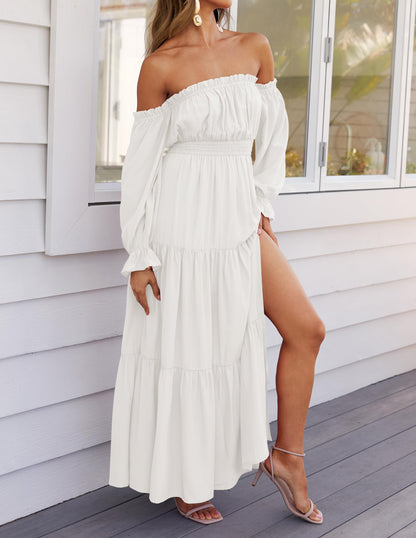 Boho Off Shoulder Split Maxi Dress