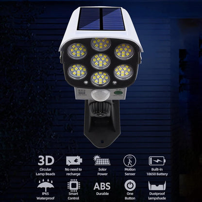 Solar Motion Sensor Security Light – 2000 Lumens, 77 LEDs, IP66, Fake Camera Decoy