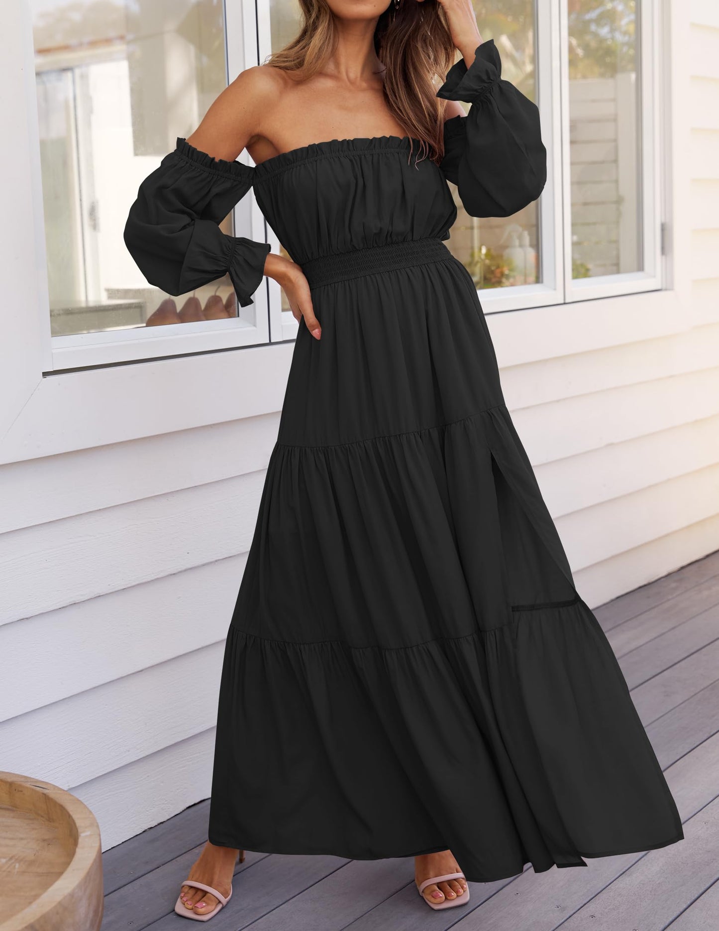 Boho Off Shoulder Split Maxi Dress