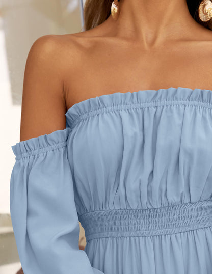 Boho Off Shoulder Split Maxi Dress