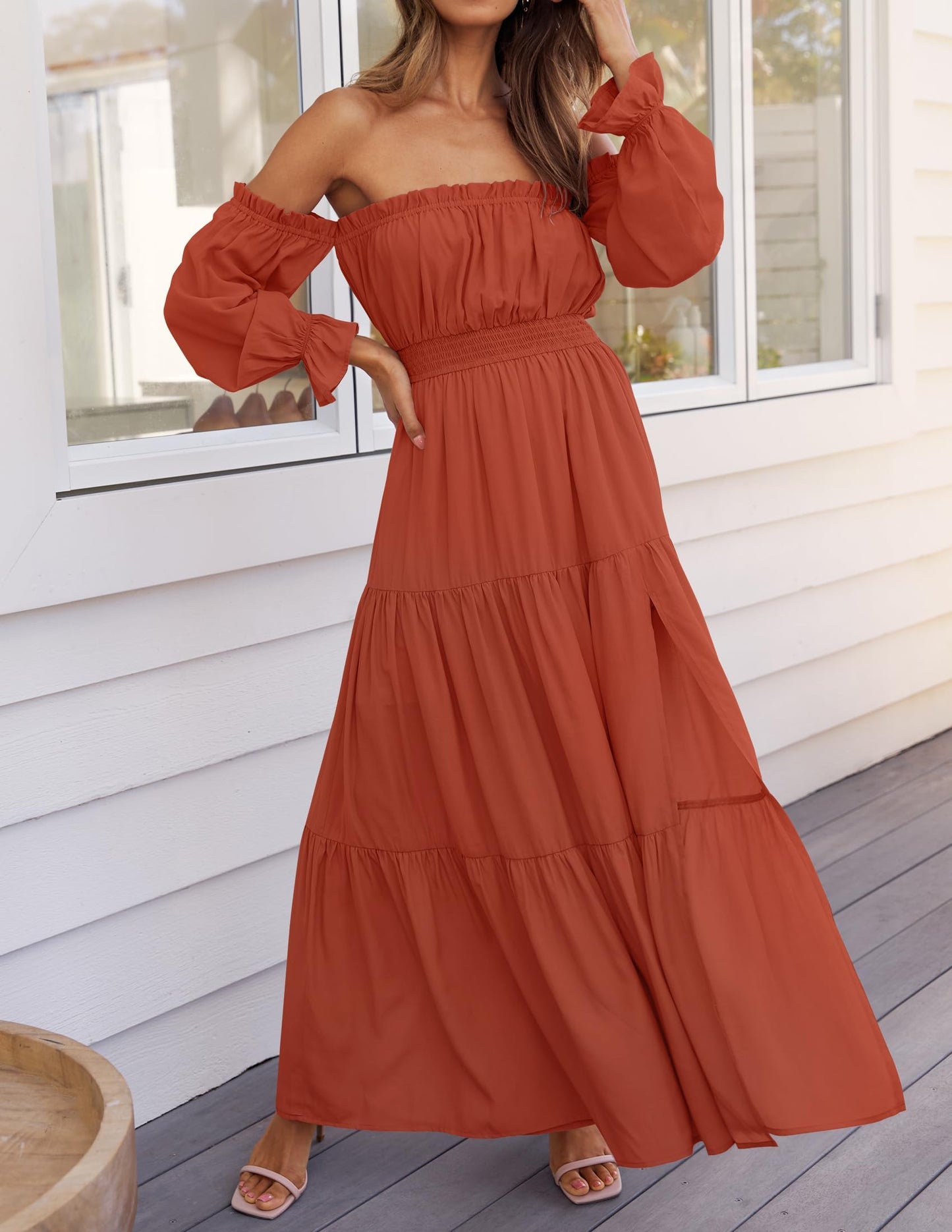 Boho Off Shoulder Split Maxi Dress