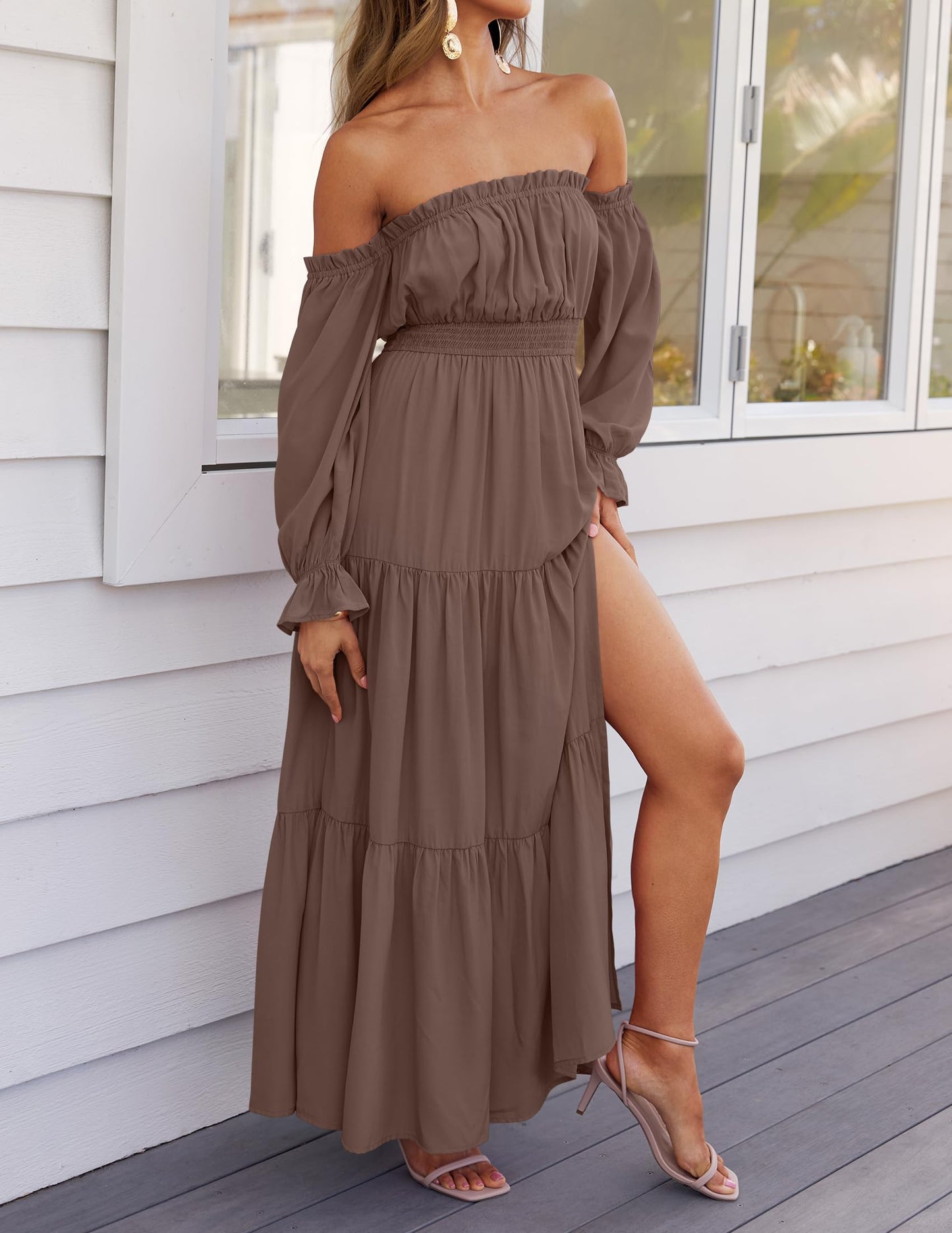 Boho Off Shoulder Split Maxi Dress
