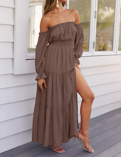 Boho Off Shoulder Split Maxi Dress