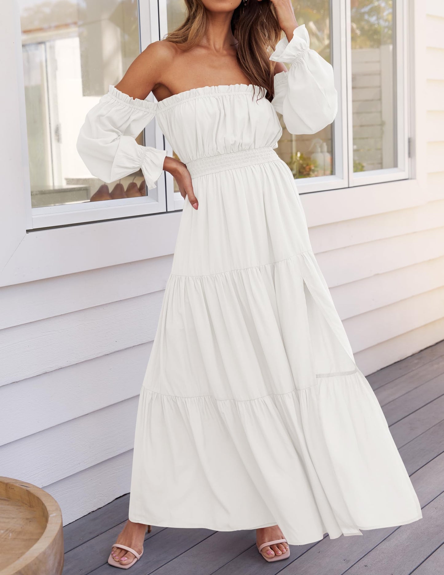 Boho Off Shoulder Split Maxi Dress