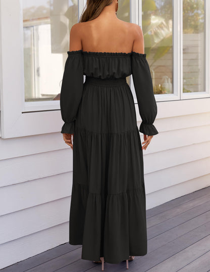Boho Off Shoulder Split Maxi Dress