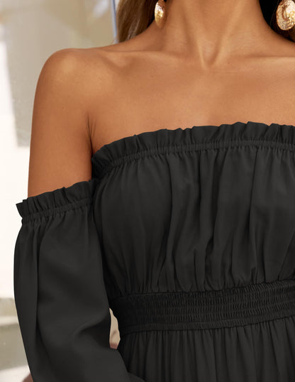 Boho Off Shoulder Split Maxi Dress