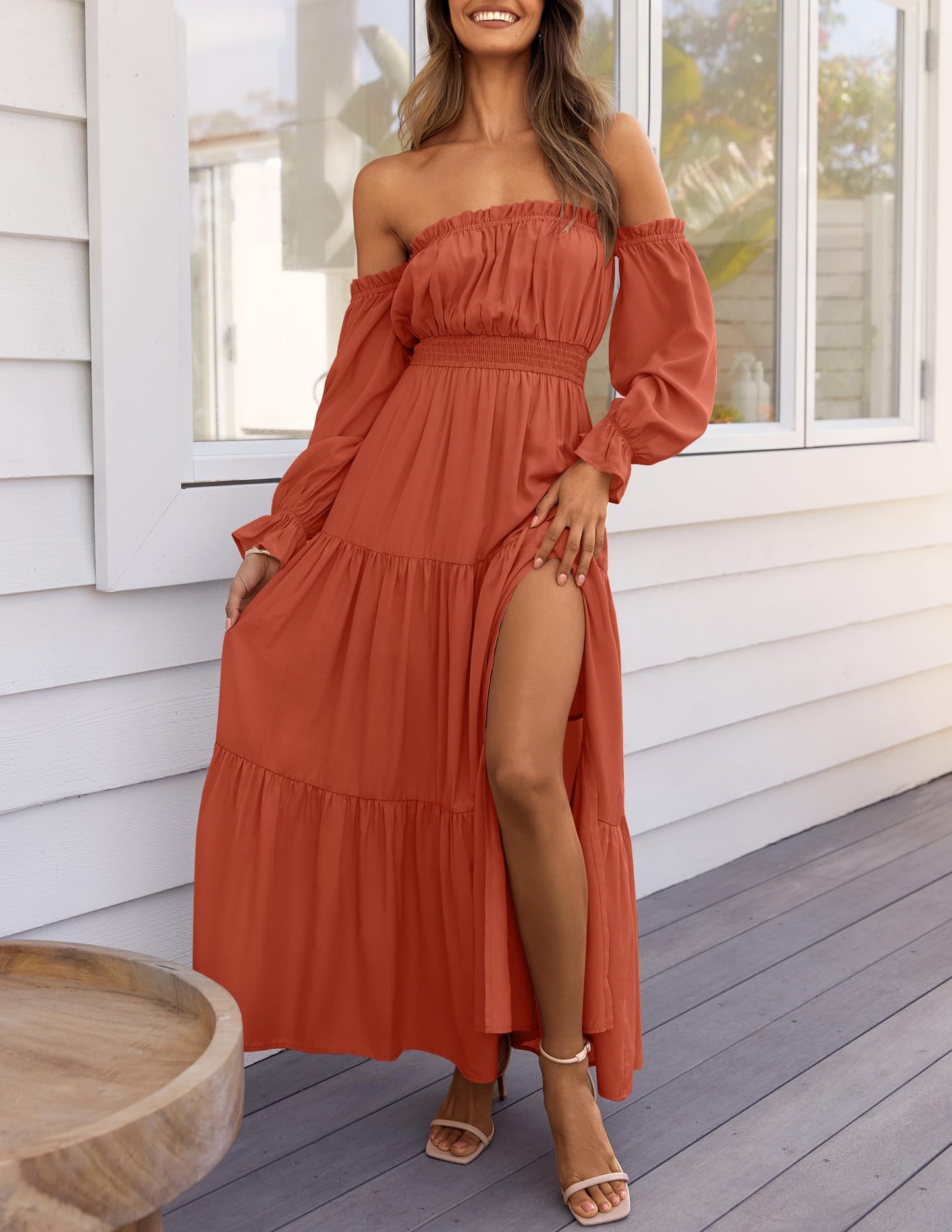Boho Off Shoulder Split Maxi Dress