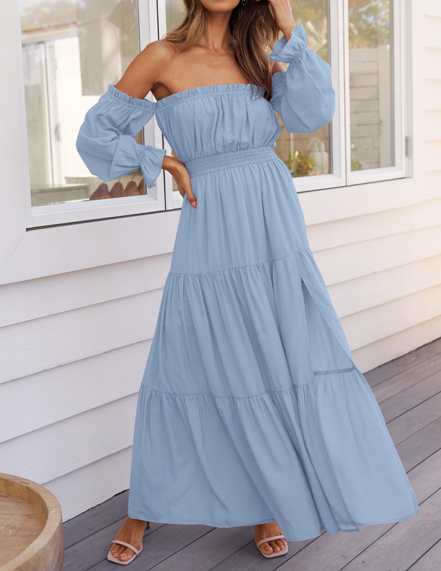 Boho Off Shoulder Split Maxi Dress