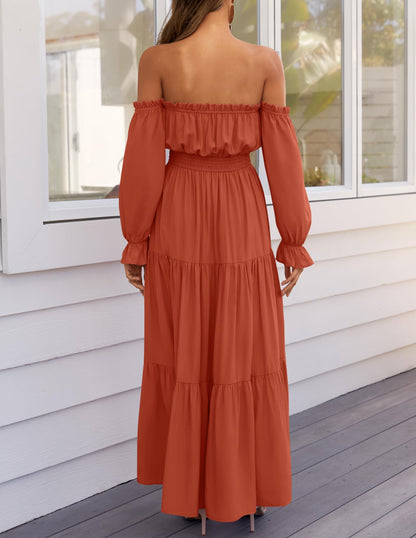 Boho Off Shoulder Split Maxi Dress