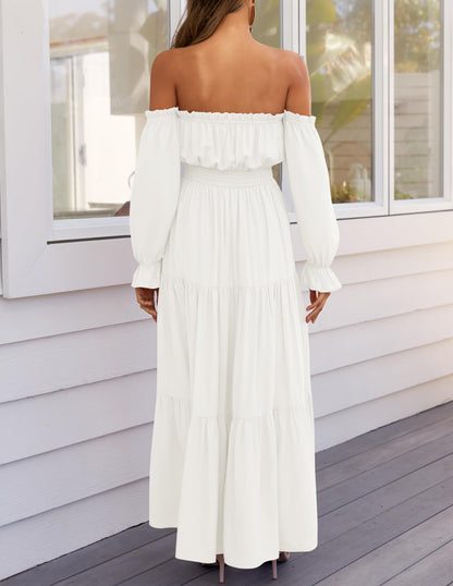 Boho Off Shoulder Split Maxi Dress
