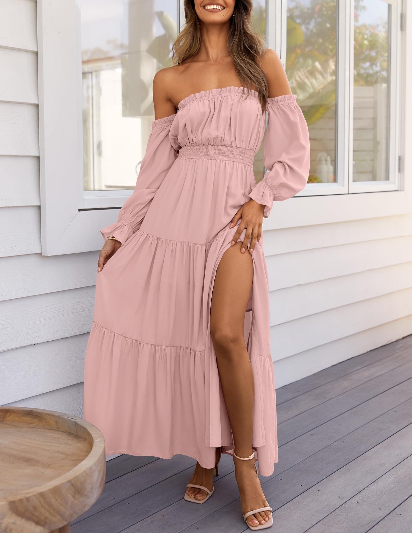 Boho Off Shoulder Split Maxi Dress