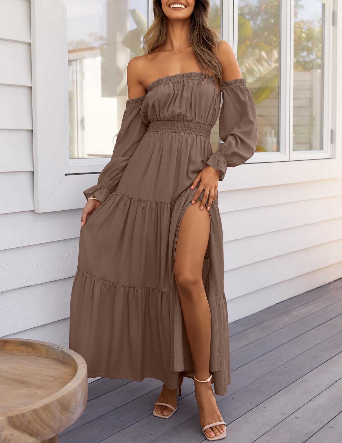 Boho Off Shoulder Split Maxi Dress