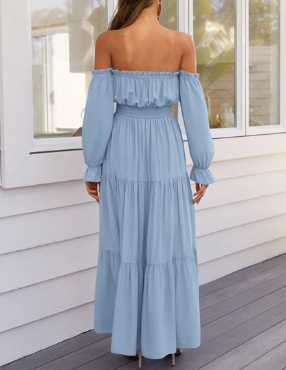 Boho Off Shoulder Split Maxi Dress