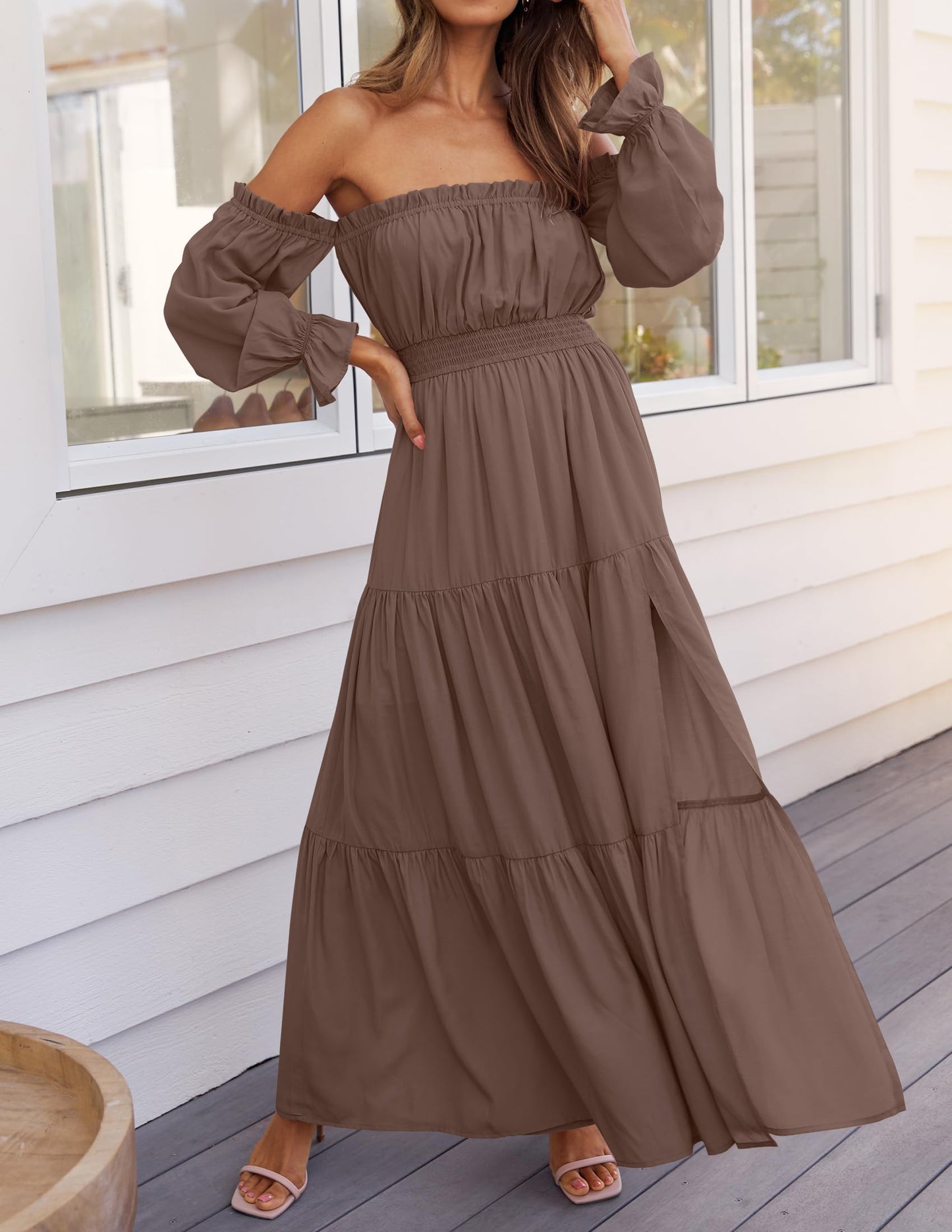 Boho Off Shoulder Split Maxi Dress