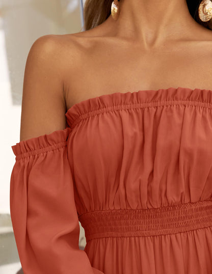 Boho Off Shoulder Split Maxi Dress