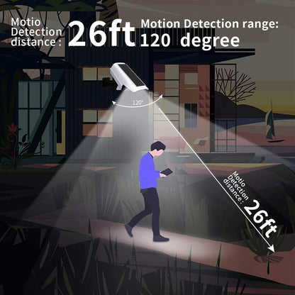 Solar Motion Sensor Security Light – 2000 Lumens, 77 LEDs, IP66, Fake Camera Decoy