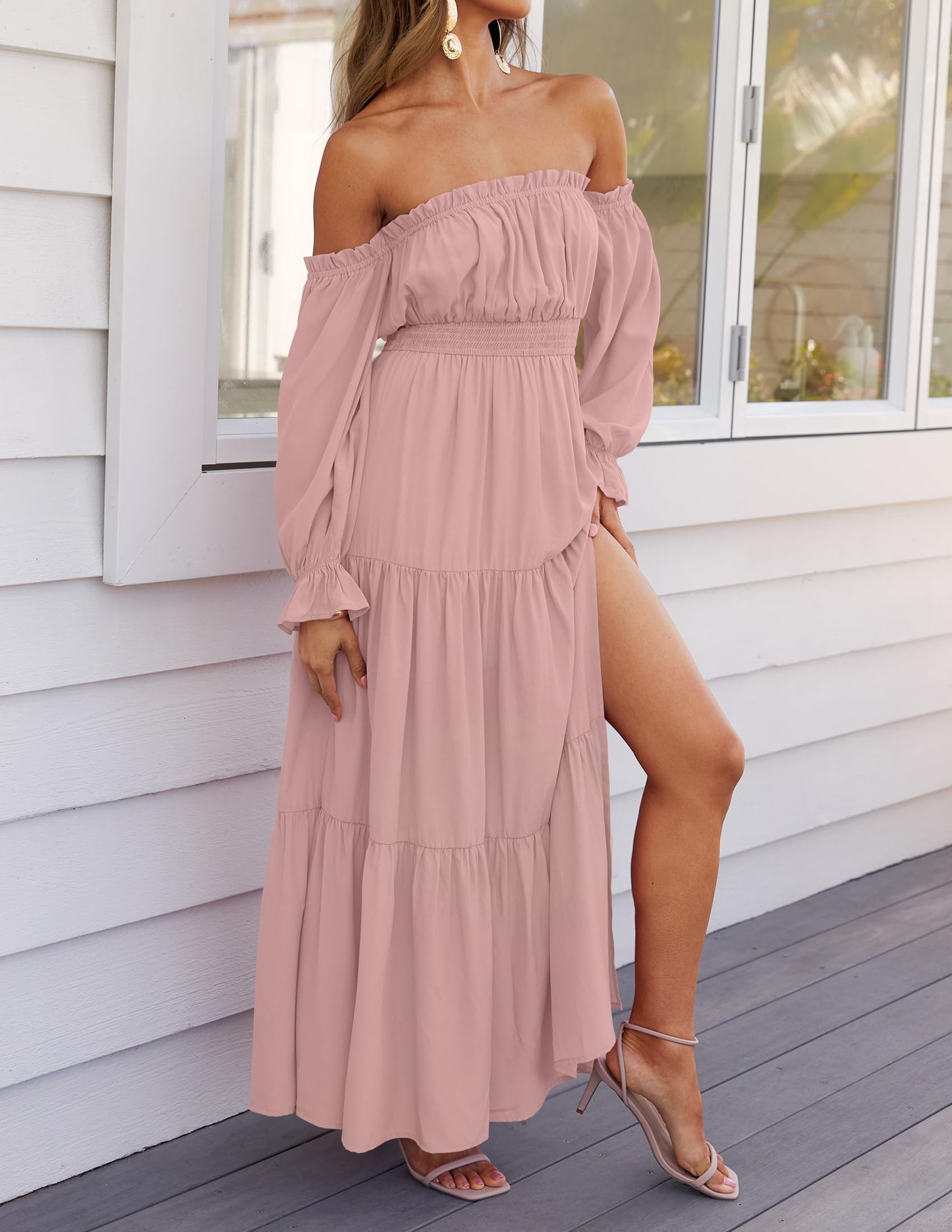 Boho Off Shoulder Split Maxi Dress