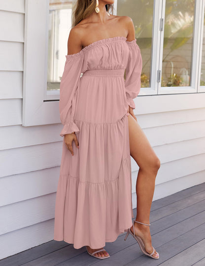Boho Off Shoulder Split Maxi Dress