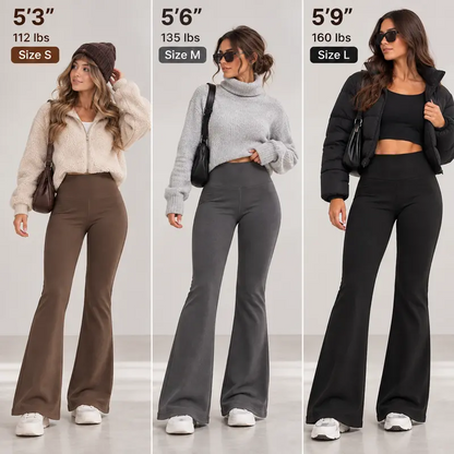 Women’s Fleece Lined Flare Leggings with Pockets|High Waisted Thermal Bell Bottom Yoga Pants