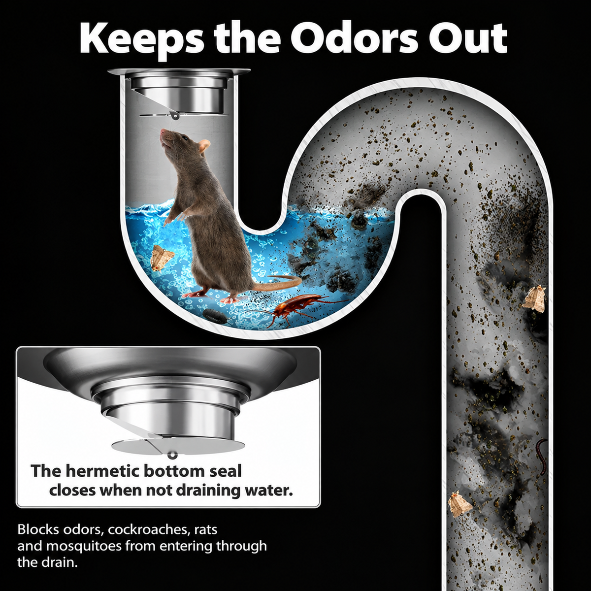 Stainless Steel Bathroom Floor Drain, Anti-odor, Insect Resistant, Puddle Prevention