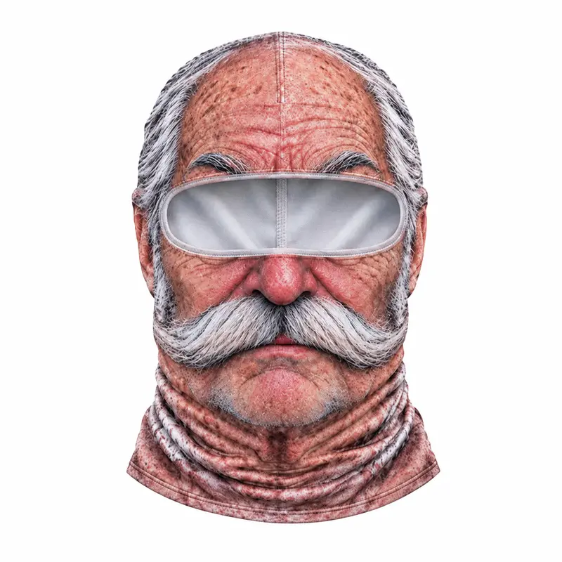 3D Realistic Old Man Face Mask with Hood|Funny Winter Skiing Costume Accessory