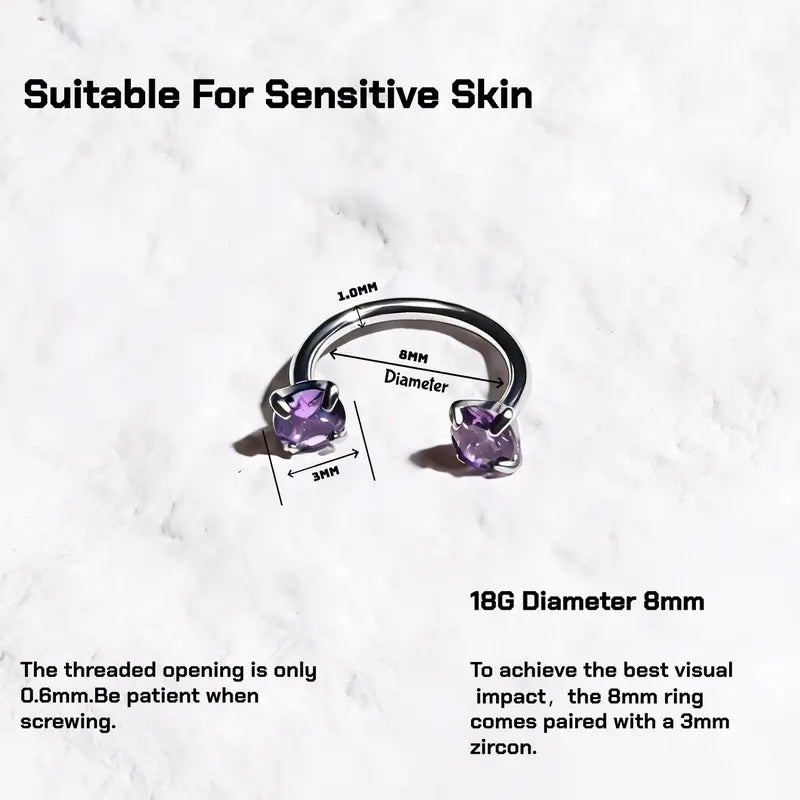 Double Gem Titanium Horseshoe Nose Ring (6PCS)