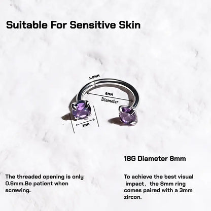 Double Gem Titanium Horseshoe Nose Ring (6PCS)
