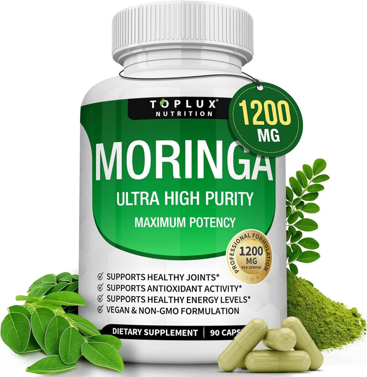 Moringa Capsules 1200mg – Pure Moringa Powder High Potency Leaf Extract