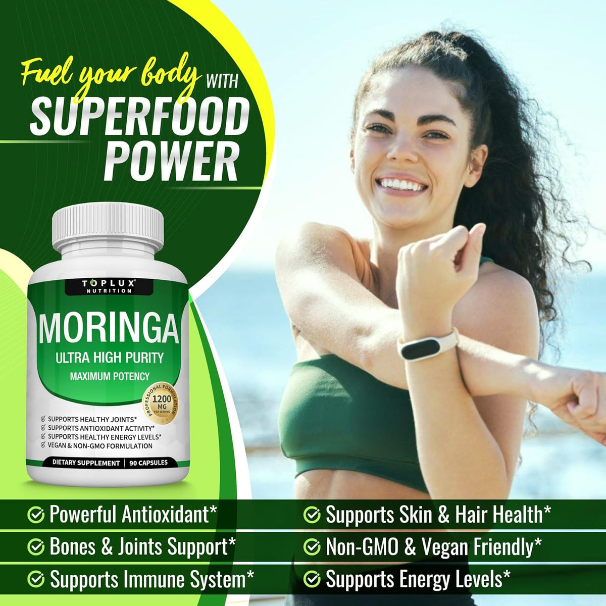 Moringa Capsules 1200mg – Pure Moringa Powder High Potency Leaf Extract