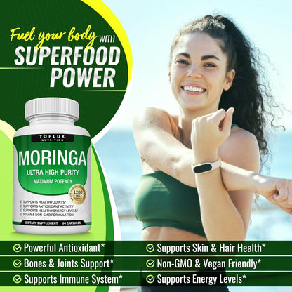 Moringa Capsules 1200mg – Pure Moringa Powder High Potency Leaf Extract