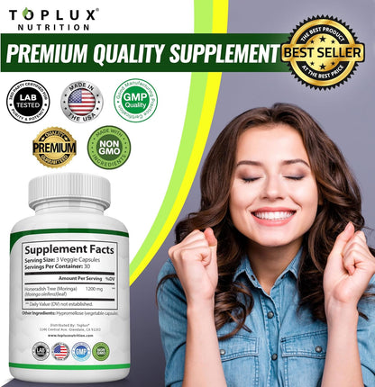 Moringa Capsules 1200mg – Pure Moringa Powder High Potency Leaf Extract