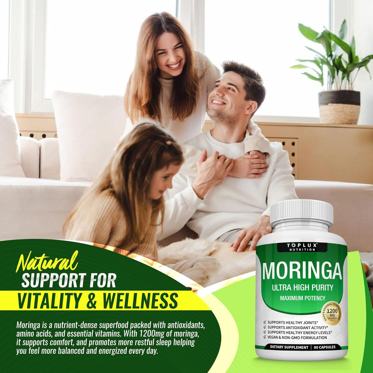 Moringa Capsules 1200mg – Pure Moringa Powder High Potency Leaf Extract