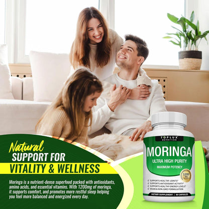 Moringa Capsules 1200mg – Pure Moringa Powder High Potency Leaf Extract