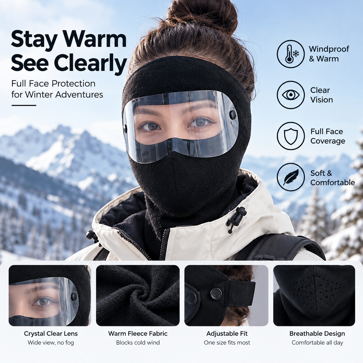 Winter Windproof Face Mask – Full-Coverage Thermal Shield with Clear Lens