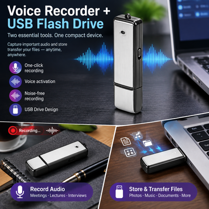 2-in-1 USB Voice Recorder with Smart Noise Reduction