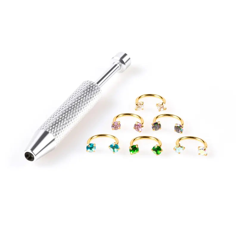 Double Gem Titanium Horseshoe Nose Ring (6PCS)