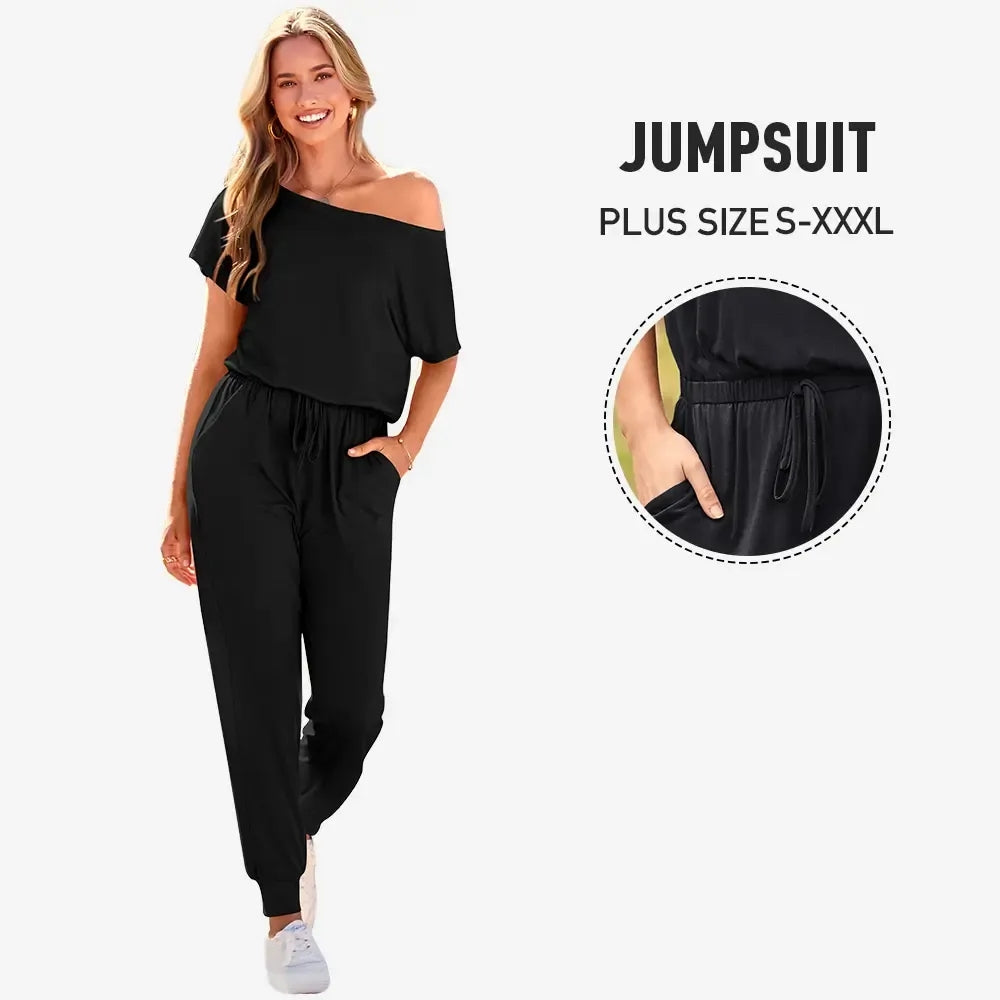 Off Shoulder Plus Size Jumpsuit – Stretchy Casual Romper S-XXXL